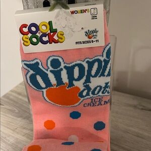 Women's Crew Socks - Pink with Blue and Orange Accents